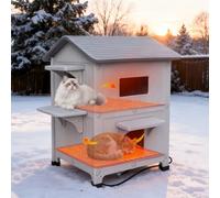 Rockever 2 Story Heated Cat House for Outside in Winter, 100% Waterproof Heated Cat House for Outdoor Cats with Heating Pad, Elevated Outdoor Cat House, Safe Escape Door for Outdoor Cats