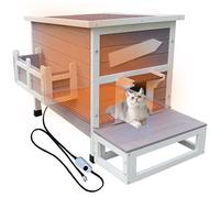 Rockever Heated Cat House for Outside Cats in Winter, Large Heated Cat Houses with Heating Pad, Wooden Outside Cat Shelter Weatherproof with Escape Door