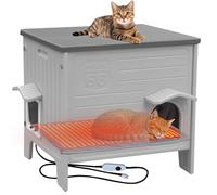 Rockever Heated Cat House for Outside in Winter, 100% Waterproof & Insulated Heated Cat House for Outdoor Cats with Heating Pad, Elevated Outdoor Cat House Safe Escape Door, Clean Easily(M)