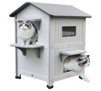 Rockever Luxury Plastic Outdoor Indoor Cat House with Escape Door, Waterproof 2 Story Outdoor Houses for Feral Cats Outside Cat Shelter, Spacious, Clean and Assemble Easily