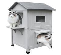 Rockever Luxury Plastic Outdoor Indoor Cat House with Escape Door, Waterproof 2 Story Outdoor Houses for Feral Cats Outside Cat Shelter, Spacious, Clean and Assemble Easily