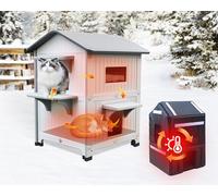Rockever Plastic Outdoor Cat House with Insulated Liner, 100% Insulated Outdoor Cat Houses for Winter, Waterproof 2 Story Outside Cat Shelter, Clean and Assemble Easily-White