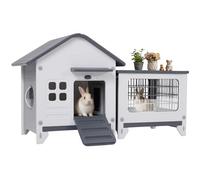 Rockever Plastic Rabbit Cage Outdoor Indoor, Waterproof Rabbit Hutch-Leak-Proof Pull-Out Tray&Chew-Proof, Bunny Cage Guinea Pig Cages with Run, Easy-Clean & Ideal for Small Animal