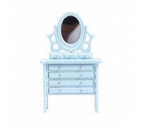 rockible 1:12 Scale Wooden Dollhouse Vanity Table Realistic Miniature Vanity with Turned Legs and Gold Knobs Compact for Craft Scenes, Blue