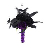 rockible Artificial Rose Flowers Black Leaves Goth Flower Bouquet Twig for Easter Halloween, black rose