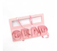 rockible Box Graduation Gift Box Storage Box Display Box Keepsake Box with See-Through Lid and Four-Part GRAD Shape suitable for commemorations classroom decor stage setups, Pink