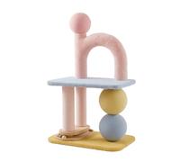 rockible Cat Climbing Frame Cat Activity Center Cat Scratcher with Two Wrapped Vertical Posts Track With Moving Balls and in and Wood suitable for indoor play, Macaron Double Ball Cat Tree