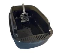rockible Cat Litter Box Semi Enclosed Sandbox Sifting Litter Tray Cat Toilet Sand Box for Small Cats, Black