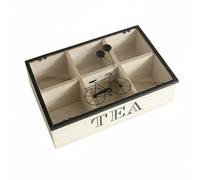 rockible Decorative Partition Tray Wooden Tea Organizer Compartment Storage Chest with Lidded Top for Sorting Tea Bags and Small Items Suitable for Living Room Office Kitchen, 6 Grids Bicycle