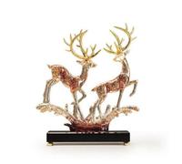 rockible Figurine Resin Sculpture Statue Ornament With Glass Like Shine and Stable Rectangular Stand for Tabletop suitable for workspace study lobby gift, Crystal Gold Foil Couple Deer With Base