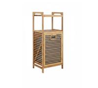 rockible Folding Laundry Basket Bamboo Organizer Cabinet With Tilt Out Hamper And Multi Level Shelves Space Saving Clothes Storage For Modern Homes suitable for bedroom laundry room washroom, Gray