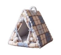 rockible Indoor Feline Hideaway, Milk Blue Plaid, S 38 38 42cm | Cozy angled design, Pet Tent, soft, Tent House, for Bedroom, Cats
