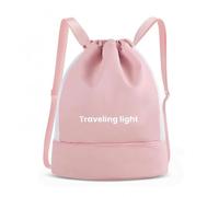 rockible Industrial Container Drawstring Backpack Bag Rucksack With Bottom Zip Storage Polyester Easy Carry Suitable for commuting gym errands, Array, Pink And White