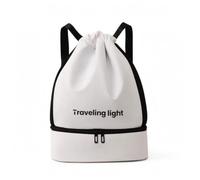 rockible Industrial Container Drawstring Backpack Bag Rucksack With Bottom Zip Storage Polyester Easy Carry Suitable for commuting gym errands, Array, White And Black