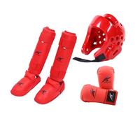 rockible Karate Sparring Gear Set Gloves Training Gear Workout Boxing Head Gear with Shin Guards Protective Sparring Gear for MMA Sanda Taekwondo Karate, Red M