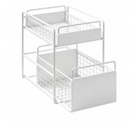 rockible Metal Wire Cabinet Organizer Rack with Drawers Water-Resistant Resistant Two-Tier Organizer Rack Non-Slip 2-Tier Pull out Cabinet, White