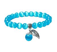 rockible Natural Gemstone Bracelet Crystal Round Beads Cats Eye Stone, Sky Blue