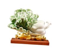 rockible Sculpture "Lucky Cabbage", Table Decoration, Decorative Piece, Traditional Wooden Stand, 24cmx13cmx19cm