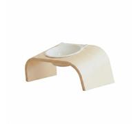 rockible Tilted Wooden Pet Feeder Stand Modern Minimalist Style Ceramic Cat Bowl Stand Vomiting Tilted for Home, Single Bowl Stand With White Ceramic Flat-mouth Cat Ear Bowl Glossy/Deep