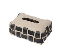 rockible Tissue Paper Holder Tissue Box Cover Dispenser Case Organizer With Compact Rectangular Body And Woven Look In PU Leather suitable for interior desktop vanity, Plaid Beige