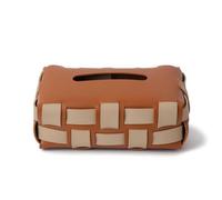 rockible Tissue Paper Holder Tissue Box Cover Dispenser Case Organizer With Compact Rectangular Body And Woven Look In PU Leather suitable for interior desktop vanity, Brown