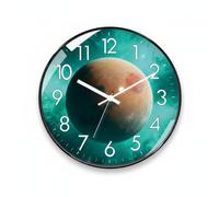 rockible Wall Clock Galaxy Theme Silent Wall Clock Non Ticking Round Face With Clear Hands Easy To Read Numbers And Frame suitable for bedroom nursery, 20CM, Planet C-black Frame