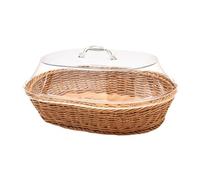 Rockible Woven Bread Basket with Lid - Food Serving Tray, Wicker Fruit Storage Container, Imitation Rattan for Table, Breakfast, Vegetables - 35cmx45cm