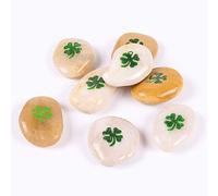 ROCKIMPACT 50 Pieces Four Leaf Clover Good Luck Pocket Rocks, Green Shamrock Stones, Engraved, 2"-3" Each