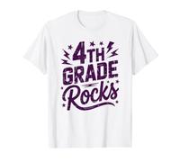 Rockin' 4TH Grade Rocks First Day Singing Teacher Crew Value Graphic T-Shirt, Men, White, M