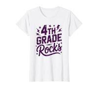 Rockin' 4TH Grade Rocks First Day Singing Teacher Crew Value Graphic T-Shirt, Women, White, L
