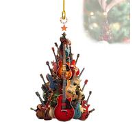 Rockin' Around The Guitar Christmas Tree Ornament, 2D Acrylic Rock Christmas Tree Ornaments, Vintage Flat Stacking Music Christma Decor (1pcs)