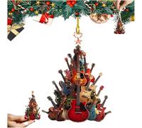 Rockin' Around The Guitar Christmas Tree Ornament, 2D Flat Stacking Acrylic Guitar Christmas Tree Ornaments, Xmas Party Decor Guitar Musical Instrument Ornament Gift for Music Enthusiasts (1PC)