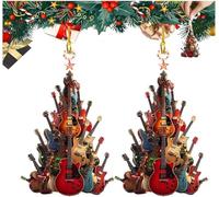 Rockin' Around The Guitar Christmas Tree Ornament,2D Flat Stacking Rock Guitar Christmas Tree Ornaments,Guitar Musical Instrument Ornament Gift for Guitar Player, Music Enthusiasts,Teacher (2 Pcs)