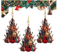 Rockin' Around The Guitar Christmas Tree Ornament, 2D Flat Stacking Rock Guitar Christmas Tree Ornaments, Premium Acrylic Guitar Christmas Ornament, Guitar Musical Instrument Decor Gift (3 Pcs)