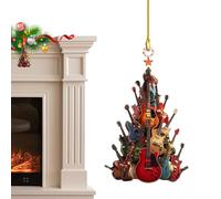 Rockin' Around The Guitar Christmas Tree Ornament, 2D Plane Retro Flat Stacked Acoustic Guitar Music Christmas Decoration, Environmentally Friendly for Music Enthusiasts