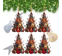 Rockin' Around The Guitar Christmas Tree Ornament - Rockin Around the Christmas Tree, 2D Premium Acrylic Guitar Christmas Ornament, Xmas Party Guitar Ornaments Gifts for Music Enthusiasts (6PCS)
