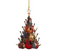 Rockin' Around The Guitar Christmas Tree Ornament | Wood Rock Guitar Christmas Tree Ornament | Vintage Flat Stacking Music Christma Decor | Festive Trees Hanging Electric Guitars