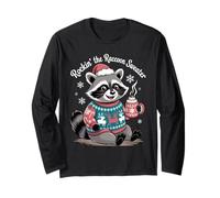 Rockin Christmas Raccoon in Festive Sweater and Cocoa Long Sleeve T-Shirt