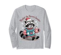 Rockin Christmas Raccoon in Festive Sweater and Cocoa Long Sleeve T-Shirt