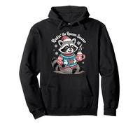 Rockin Christmas Raccoon in Festive Sweater and Cocoa Pullover Hoodie