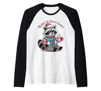 Rockin Christmas Raccoon in Festive Sweater and Cocoa Raglan Baseball Tee