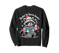 Rockin Christmas Raccoon in Festive Sweater and Cocoa Sweatshirt