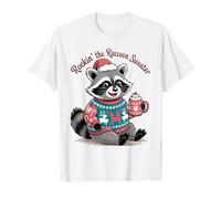 Rockin Christmas Raccoon in Festive Sweater and Cocoa T-Shirt