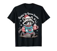 Rockin Christmas Raccoon in Festive Sweater and Cocoa T-Shirt