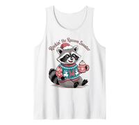 Rockin Christmas Raccoon in Festive Sweater and Cocoa Tank Top