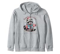 Rockin Christmas Raccoon in Festive Sweater and Cocoa Zip Hoodie