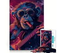 Rockin Monkey Guitar Cigar Jigsaw Puzzle 1000 Piece for Adults Intellect Toy Soothing Fun Precise Cut (38x26cm)