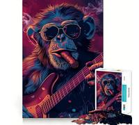 Rockin Monkey Guitar Cigar Jigsaw Puzzles 1000 Pieces for Adults Strengthen Recall Calm Mind Quality Edge Warm Surprise (38x52cm)