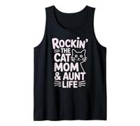 Rockin The Cat Mom and Aunt Life, Cute Kitten and Whiskers Tank Top