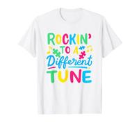 Rockin to A Different Tune Autism Awareness Value Graphic T-Shirt, Men, White, M